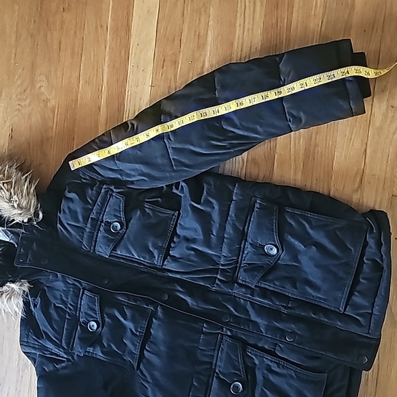 Tommy Hilfiger Black Winter Coat Faux Fur Trim Hood Women's Size Small - Picture 7 of 16